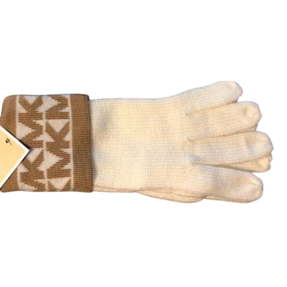 MICHAEL KORS Monogram Beanie Hat and Gloves in Cream and Tan, New with Tag - Picture 7 of 8